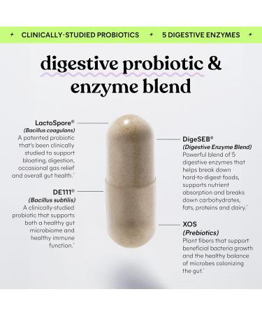 Lemme Debloat 3-in-1 Prebiotic Probiotic & Digestive Enzyme Capsules for Bloating & Gas Relief - 2 Clinically Studied Probiotics w/5 Digestive Enzymes to Improve Digestion Women & Men (60 Count) - Buy Online on GoSupps.com