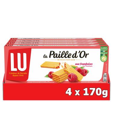 LU - Raspberry Gold Straw - 4 Boxes of Raspberry Gold Straw - Raspberry Filled Wafers - Fruit Cookies - Ideal for Children's Snacks - Set of 4x170g