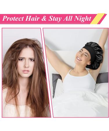 2pcs Silk Satin Bonnet for Curly Hair | Night Sleep Cap for Women - Black Blue - Buy Online on GoSupps.com