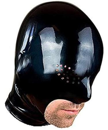 Black Latex Hood Back Zipper Open Eyes Expose Mouth and Chin Rubber Mask Club Party Customize Size