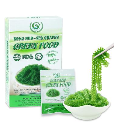GREEN FOOD Sea Grapes - Dehydrated lato, Organic seaweed - Umibudo - Green caviar - Caulerpa lentillifera - Delicious Crunchy Healthy Freshness from the Ocean (3.53 OZ/100g of 5 packs) 3.53 Ounce (Pack of 5)