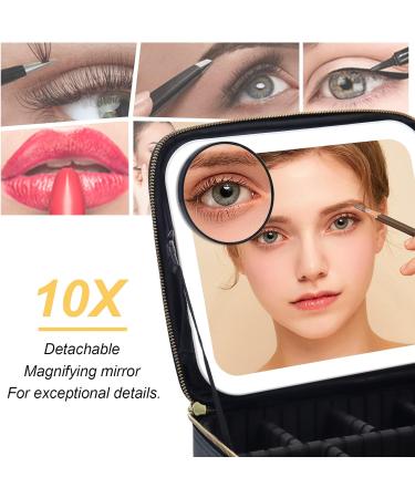 Jadazror Lighted Makeup Case with Mirror & Lights, Brown Travel Bag with Partitionable Design and 10X Magnifying Mirror - Buy Online on GoSupps.com