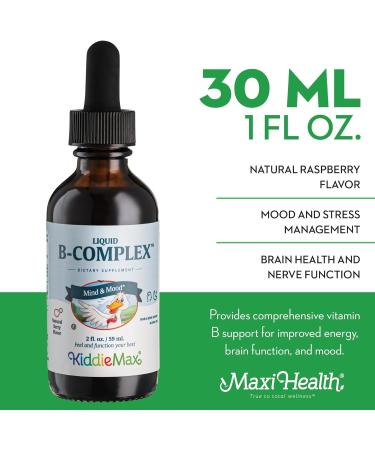 Maxi Health Raspberry Liquid Vitamin B Complex Supplement with Vitamin B12 - Sublingual B Drops for Kids with B1 B2 B3 B5 B6 Biotin Folic Acid For Energy & Brain Function - 2 fl. Oz Green Pillbox - Buy Online on GoSupps.com