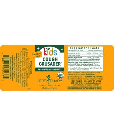 Herb Pharm Kids Certified-Organic Alcohol-Free Cough Crusader Liquid Herbal Formula Wild Cherry 1 Fl Oz 1 Fl Oz (Pack of 1) Cough Crusader - Buy Online on GoSupps.com