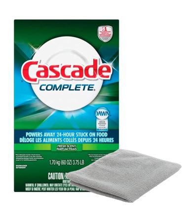Cascade Complete Powder Dishwasher Detergent Fresh Scent 60 Oz and PURPUR Microfiber Cloth