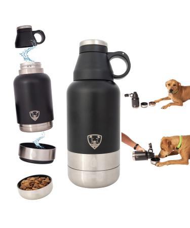 RUFF PUPS - Stainless Steel Dog Water Bottle with Bowls Attached - Vacuum Insulated - Great for Travel and Outdoor Activities - Leak Proof - 32oz