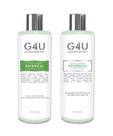 G4U Hair Shampoo and Conditioner Set for Women and Men. Sulfate Free for All Hair Types Dry Damaged Curly Color Treated. Natural Plant Based. Ideal For Home Spas Salons. 12 Fl Oz. each