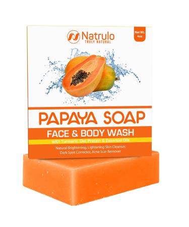 Papaya Soap Face & Body Wash  Natural Brightening Papaya Soap Bar for Dark Spots  Reduces Acne, Brightens Scars, & Evens Skin Tone  with Turmeric, Kojic Acid, & Essential Oils  Turmeic Bath Soap Suitable for All Skin Types, Made in USA 4 Ounce (Pack of 1)