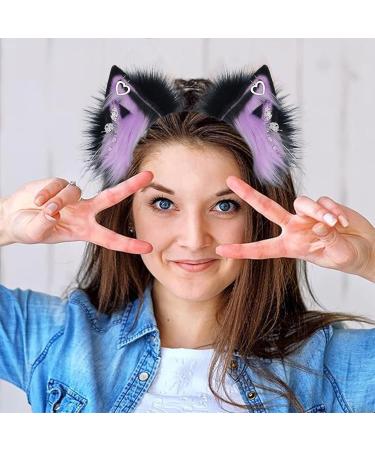 Wontool Animal Ears Headband - Cosplay Animal Ear Headband for Women Plush Cosplay Decoration for School Plays Theater Costumes Stage Shows and Dances Purple - Buy Online on GoSupps.com
