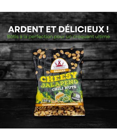 Poppamies Peanuts with jalapeno and cheese - Spicy nuts are a great choice for snacking - Gluten free - Spicy: Medium - 150g - Buy Online on GoSupps.com