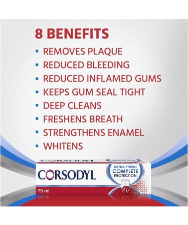  Corsodyl Corsodyl Complete Protection Toothpaste Daily Gum Care Extra Fresh for Healthy Gums and Strong Teeth 75ml - Buy Online on GoSupps.com
