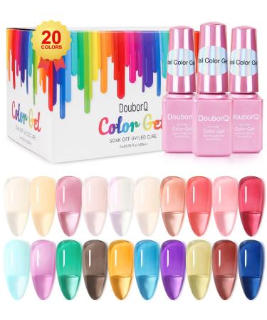DouborQ 20 Bottles Translucent Crystal Jelly Gel Nail Polish Set - 7ml UV Soak Off LED Gel Manicure Kit in 20 Colors - Buy Online on GoSupps.com