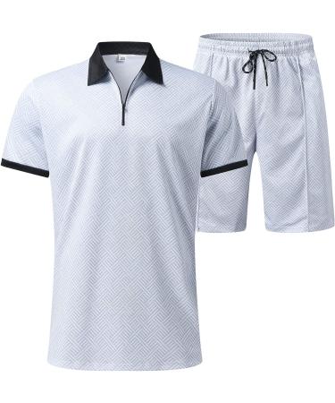 QWENTMTNTY Men's 2 Piece Summer Polo Shirt and Shorts Set - Muscle Slim Fit Tracksuit - White XX-Large - Buy Online on GoSupps.com
