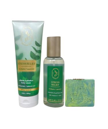 Bath & Body Works Aromatherapy Stress Relief Eucalyptus Spearmint - Ultimate Hydration Body Cream And Essential Oil Perfume Mist - with a Fresh Forest Bar Soap