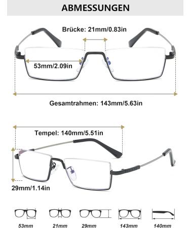 Shop Lanomi Narrow Reading Glasses - Blue Light Filter Varifocal Half Frame Titan Metal +1.0 to +4.0 for Men & Women - Flexible Multifocal Aid - Buy Online on GoSupps.com