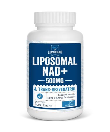 Liposomal NAD+ 500 mg + Trans-Resveratrol 300 mg, Superior Absorption True NAD Supplement Efficient Than NMN Supplement, for Cellular Energy Metabolism & DNA Repair, 60 Softgels