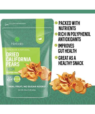 Dried Fancy Pears, Unsweetened, California Grown - 16 oz. No Sugar Added, Non GMO, All Natural Fresh Fruit - Buy Online on GoSupps.com