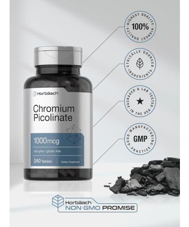 Horbaach Chromium Picolinate 1000mcg | 240 Tablets | Vegetarian Formula | Non-GMO Gluten Free Supplement - Buy Online on GoSupps.com
