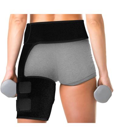 Auskang Hip Brace Adjustable Groin Support Compression Recovery Thigh Wrap,for Pulled Groin Sciatic Nerve Pain Hamstring Injury Recovery and Rehab Fits Both Legs Men & Women