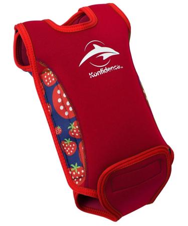 Konfidence Babywarma Baby Wetsuit Girls - Lay Flat Wrap Around 2mm Thick Neoprene Baby Swimming Costume. 50+ UV Protection 12-24 Months Strawberry