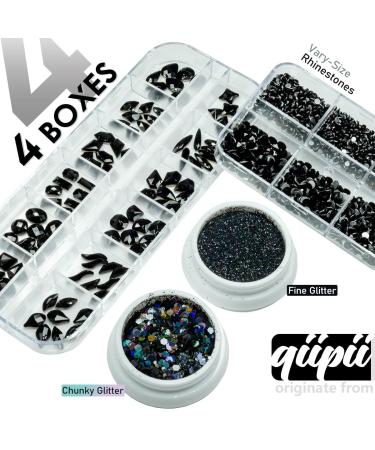 4 Boxes Black Nail Rhinestones Kit - 24 Shapes K9 Glass Flatback Gems for Nail Art DIY Crafts & Body Decoration - Buy Online on GoSupps.com