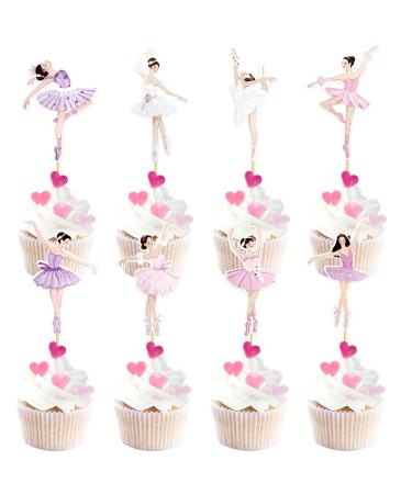 Keaziu 32 Pcs Ballerina Cupcake Toppers Colorful Girl Cupcake Toppers Ballet Dancer Girls Cupcake Toppers Dancing Cupcake Toppers for Wedding Baby Shower Birthday Decoration Girl 8 Pink 8