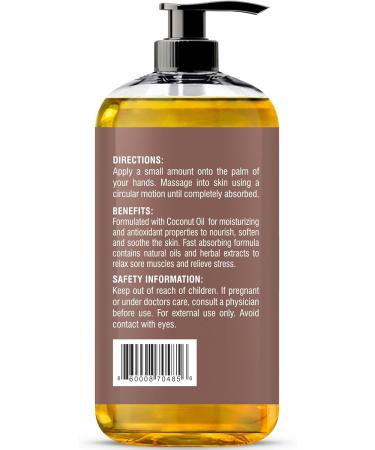 Coconut Massage Oil - Therapeutic Skin Hydrating & Revitalizing Oil for Massage Therapy | Soothing Relief & Aromatherapy - 8 fl oz - Buy Online on GoSupps.com