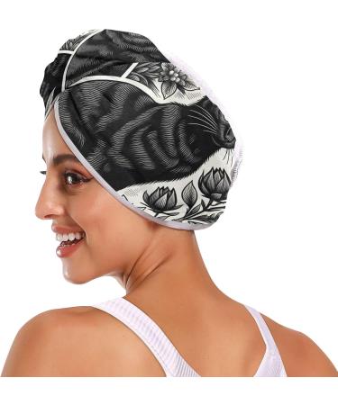 Black Cats & Flowers Hair Towel Set - Super Absorbent Quick Dry Hair Turbans for Women & Girls | International Shipping - Buy Online on GoSupps.com