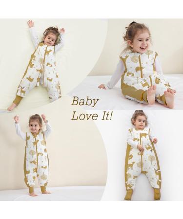Winter Baby Sleep Sack with Feet | 2.5 TOG 100% Cotton | Sleeveless Toddler Sleeping Bag | 3 Zipper Options | Mustard Animal Print | Newborns to 2-4 Years - Buy Online on GoSupps.com