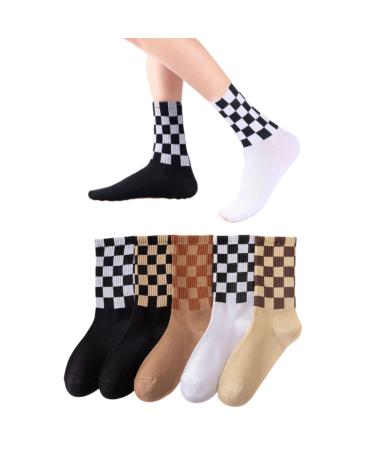 Akamas 5 pairs women black and white checkered socks funny chess chess board socks vintage breathable cotton socks sports socks daily casual trend ankle socks gifts (size 35-41) 35-41 multicolored