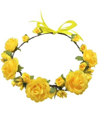 SIZSNM Flower Crown Girls Floral Headpiece - Artificial Yellow Roses Wedding Bridal - Boho Wreath Kids Toddler