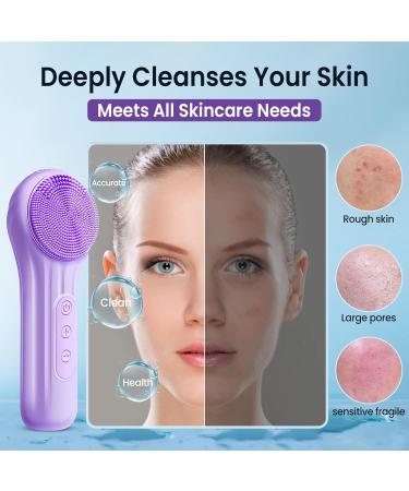 Silicone Face Scrubber Electric Facial Cleansing Brush Skincare Tools with Magnet Charger for Deep Cleaning|Gentle Exfoliating|Massaging (Purple) - Buy Online on GoSupps.com