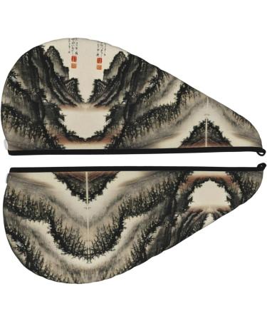 Buy Chinese Painting Coral Velvet Dry Hair Cap with Buttons Anti-Frizz for Curly Long & Thick Hair Black - Buy Online on GoSupps.com