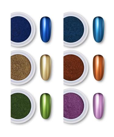 Chrome Nail Powder - 6 Box Colorful Nail Powder - Metallic Nail Art Pigment Powder Set - Mirror Effect Nail Chrome Powders for Nail Art Design Decoration