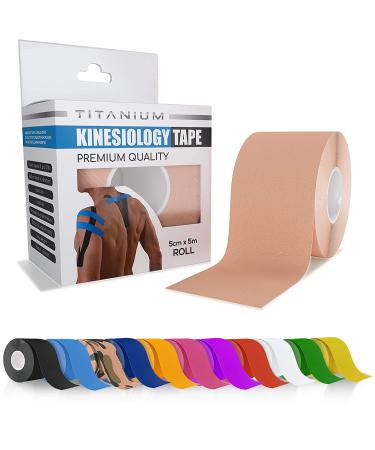 Titanium Sports Kinesiology Tape - 5m Roll of Elastic Water Resistant Tape for Support & Muscle Recovery - Quality Sports Tape Beige