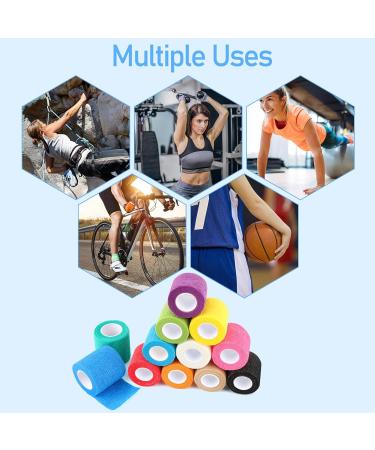 Risvowo 12 Rolls Self-Adhesive Bandages - Elastic Non-Woven Athletic Wrap for Wrist Ankle & Pet Grooming (5cm x 4.5m) - Buy Online on GoSupps.com