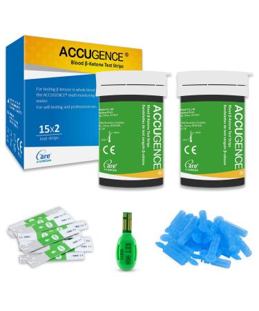 ACCUGENCE Home 30Pcs Blood Ketone Test Strips and Lancets Ketogenic Diet Ketone Test For self-testing (Suitable for ACCUGENCE PM900) 30 Count (Pack of 1)