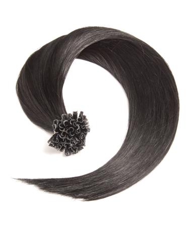 Black keratin bonding extensions 100% remy real hair human hair - 25 x 0.5g 45cm smooth strands - long hair keratin bondings u -tip hair extension hair compression - black