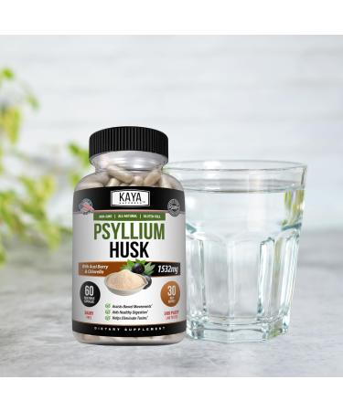 Kaya Naturals Psyllium Husk Capsules - 60 Count | High Fiber Supplement | Digestive Health & Regularity | Gluten-Free Non-GMO 60 Count (Pack of 1) - Buy Online on GoSupps.com