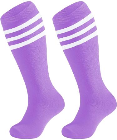 DooVid Kids Soccer Socks - Purple White Three Stripes Knee High Sports Socks for Toddler Boys Girls - One Size - Buy Online on GoSupps.com
