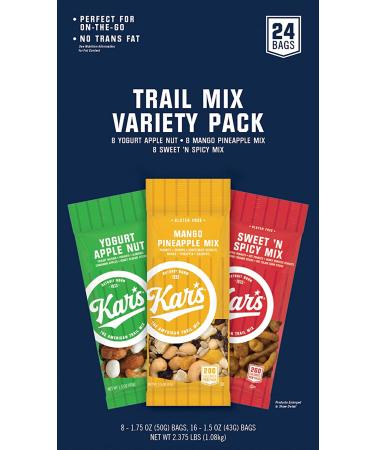 Kar's Nuts Variety Pack Trail Mix Snacks - Sweet 'N Spicy, Yogurt Apple Nut, Mango Pineapple Mix - Individual Packs (Pack of 24) - Buy Online on GoSupps.com