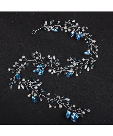 Deniferymakeup Women Pearl Wreath Light Blue Crystal Hair Vine Rhinestone Wedding Hair Accessory Gift for Her Party Headpiece for Bride Bridesmaid Girls - Buy Online on GoSupps.com