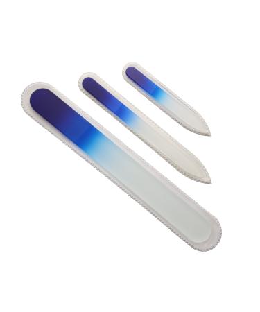 3 Piece  Genuine Czech  Etched  Crystal Glass  Manicure Nail File Set  Cobalt Blue-Small  Medium  and Pedicure Files