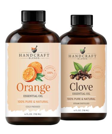 Handcraft Blends Spicy & Sweet Set: Clove and Orange Essential Oils (2 x 4 Fl Oz) 100% Pure & Natural for Diffuser Aromatherapy and DIY Projects