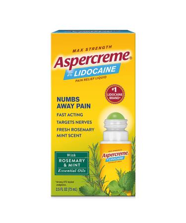 Aspercreme Essential Oils Lidocaine Pain Relief with Rosemary & Mint Roll-On No Mess Applicator 2.5 oz.