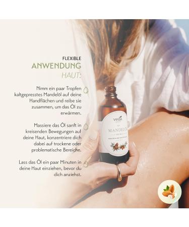 Veda Naturals Almond Oil 100ml | Pure Vegan & Preservative-Free | Ideal for Face Body Massage and Hair Care | Anti-Aging Essential Oil - Buy Online on GoSupps.com
