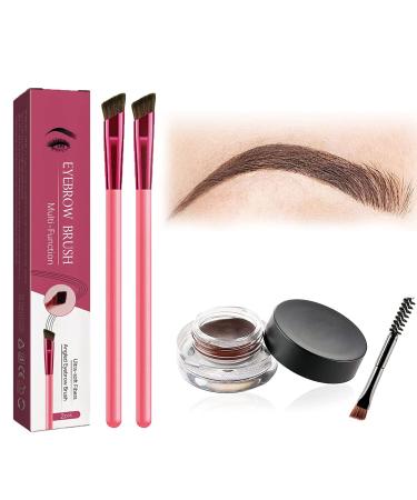 4D Hair Stroke Brow Stamp Brush Eyebrow Hair Stroke Brush Multifunction Ultra-thin Angled Realistic Eyebrow Brush for Powder Cream Gel and Wax (Dark brown)