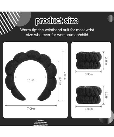 Hope&Luck 4Pcs Spa Headband Set for Women - Black Terry Cloth Hair Band for Washing Face - Bubble Sponge Headband and Wristband - Buy Online on GoSupps.com