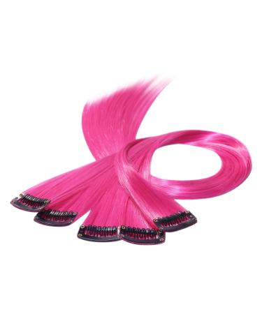 Beauty7 DIY Colored hair extensions hair strands for bripping colorful with hair clips with hair clips highlight clip in extensions hair part wigs highlights hair for woman 50cm 5stk dark pink 50 cm (5 pieces) dark pink