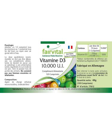 Fairvital Vitamin D3 tablets 10000 IU with 120 tablets only 1 tablet every 10 days cholecalciferol - Buy Online on GoSupps.com